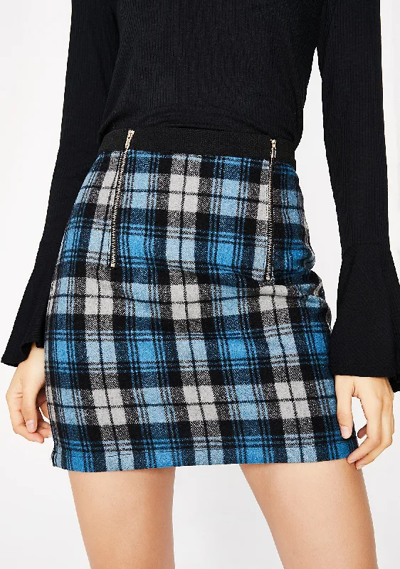 Sky Break Time Plaid Skirt