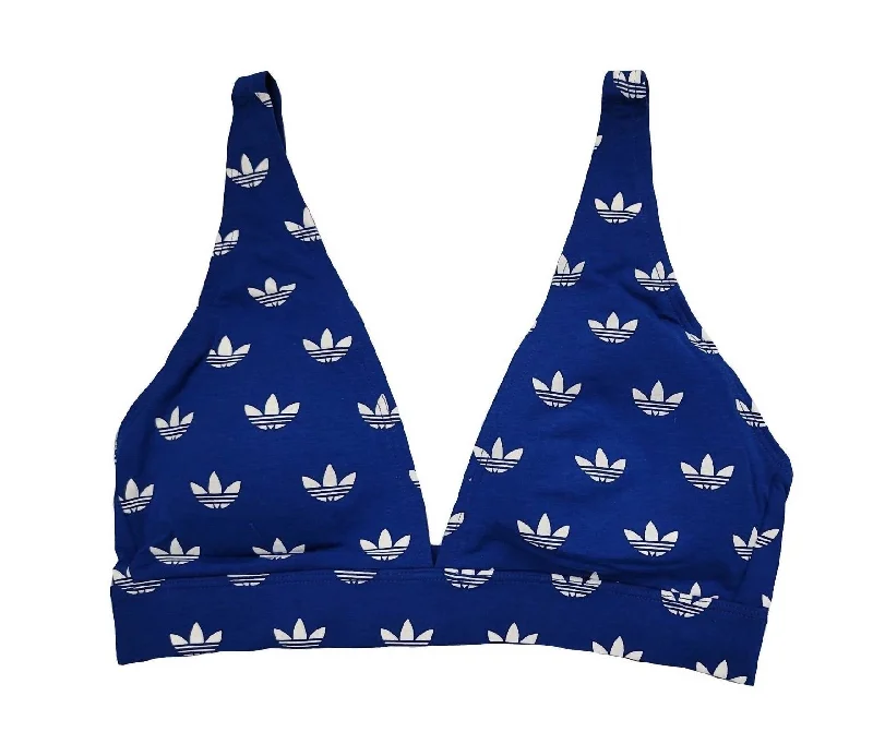 Adicolor Comfort Flex Unlined Triangle Bralette In Blue Pattern