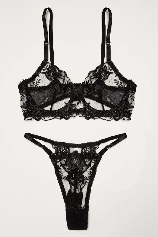 Black Embroidery Lingerie Set