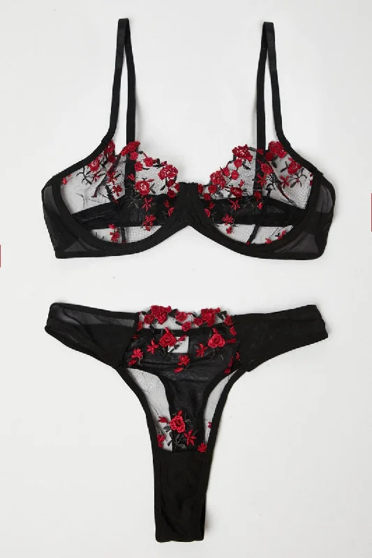 Black Embroidery Lingerie Set