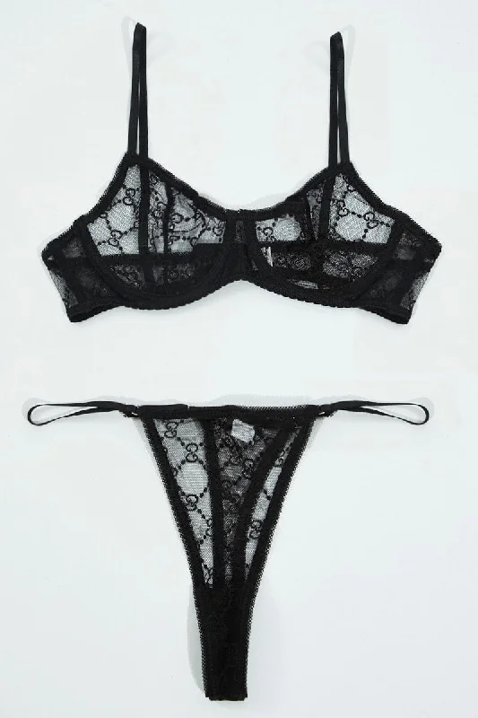 Black Mesh Lingerie Set