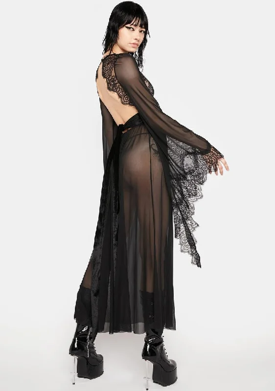 Black Sheer Lace Nightgown Set