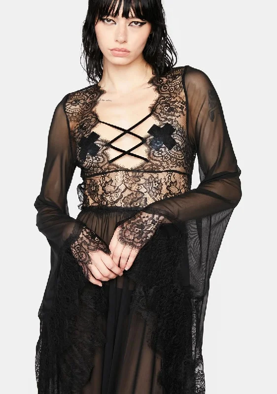 Black Sheer Lace Nightgown Set