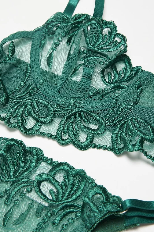 Green Embroidery Lingerie Set