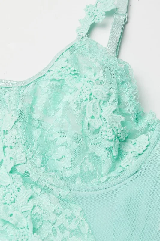 Green Floral Lace Lingerie Set