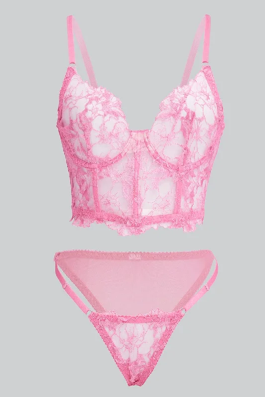 Pink Embroidered Lingerie Set