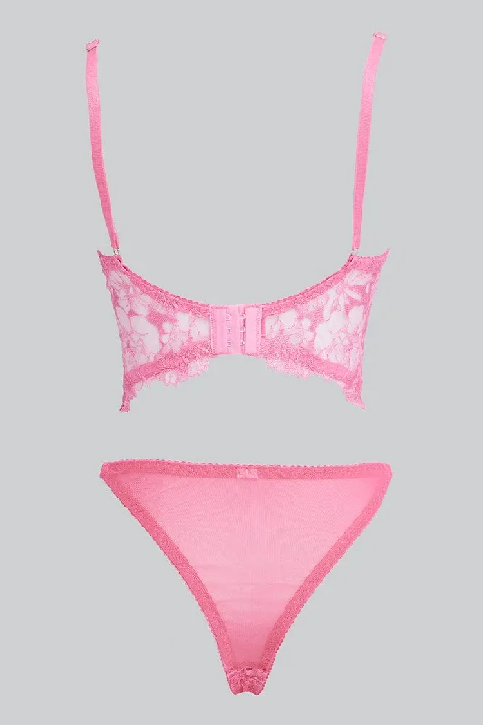 Pink Embroidered Lingerie Set