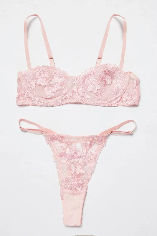 Pink Embroidery Lingerie Set