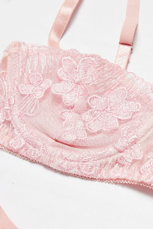 Pink Embroidery Lingerie Set