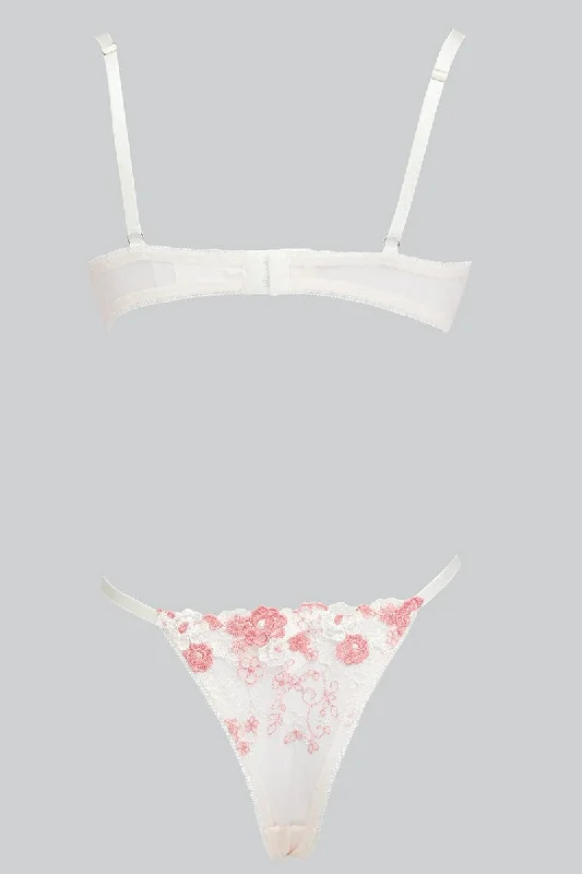 Pink Floral Embroidered Lingerie Set