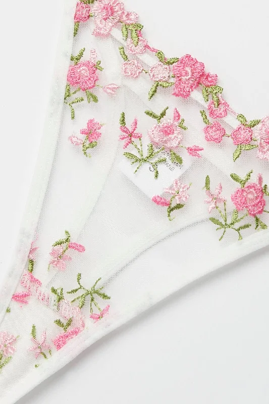 Pink Floral Embroidery Lingerie Set