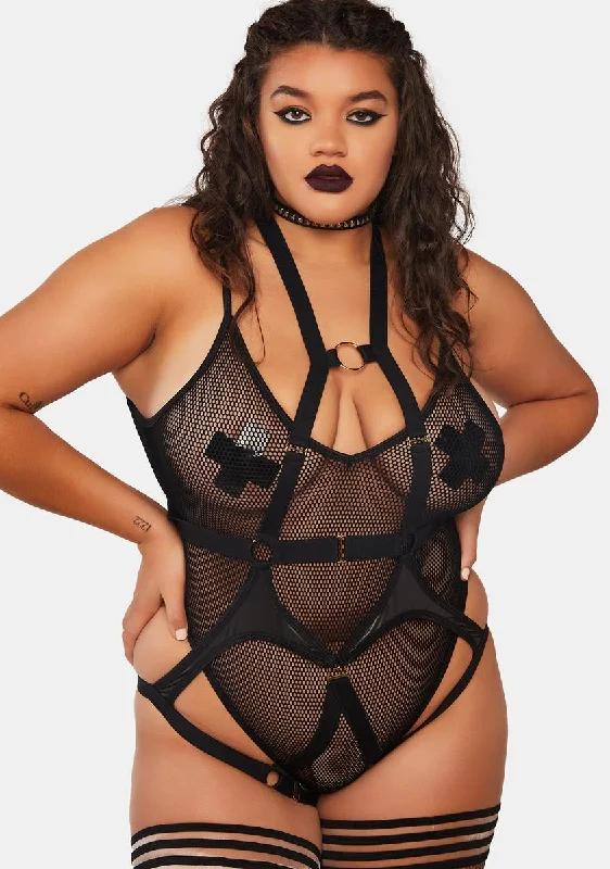 Plus Acting Out Sheer Bodysuit & Harness Set