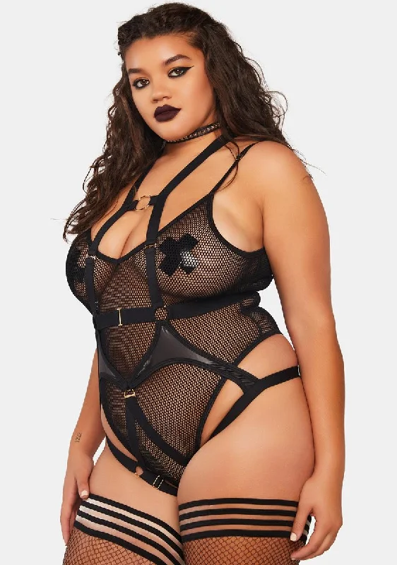 Plus Acting Out Sheer Bodysuit & Harness Set