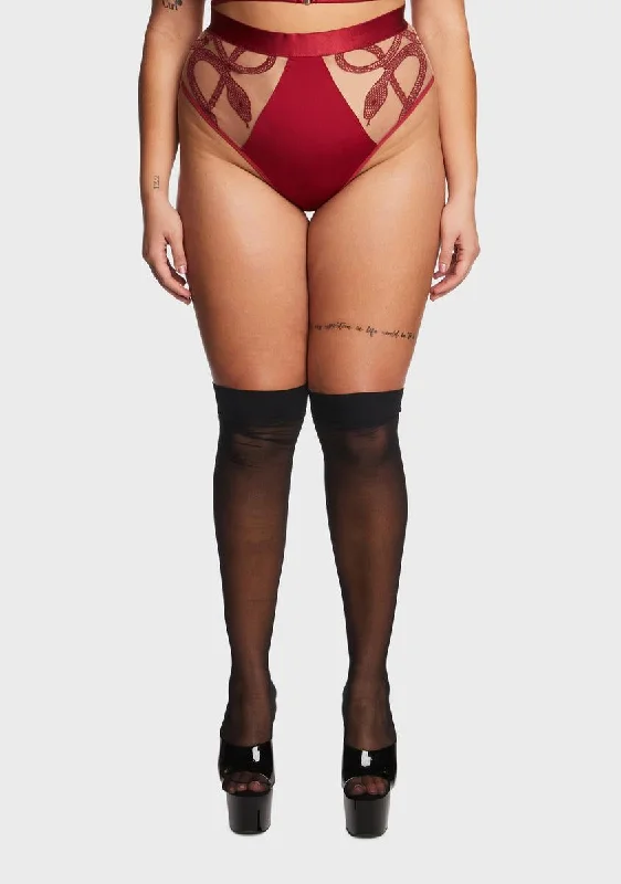 Plus Red Embroidered Panties