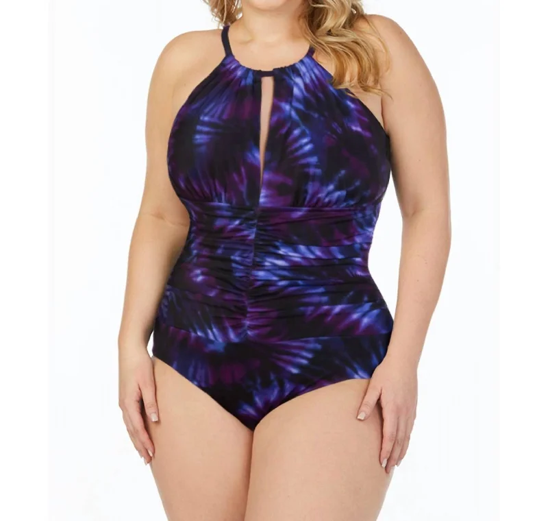 Plus Size Katrina Keyhole High Neck One Piece Swimsuit In Purple