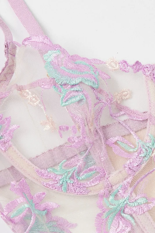 Purple Embroidery Lingerie Set