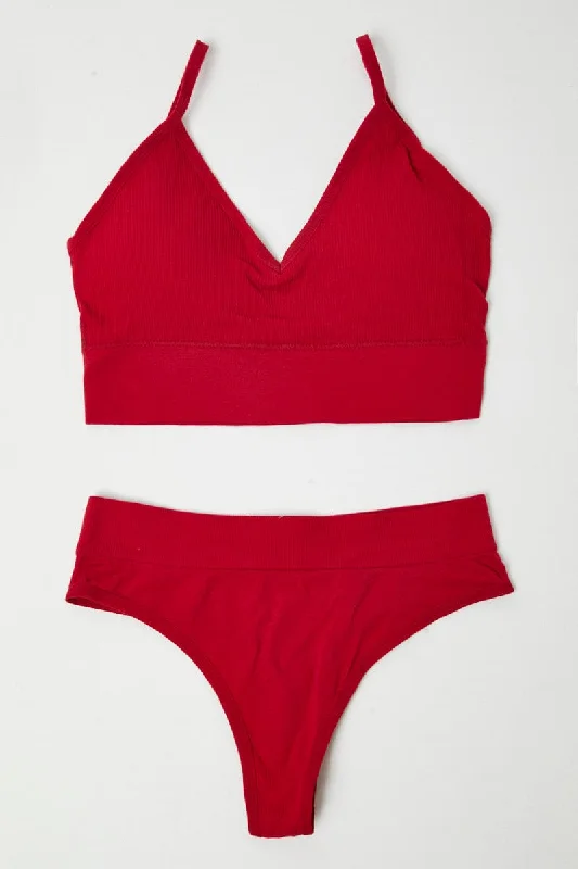 Red Seamless Lingerie Set