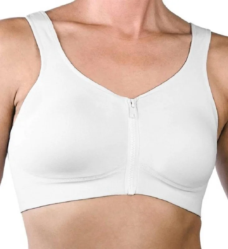 Seamless Zipper Front Close Bra In White