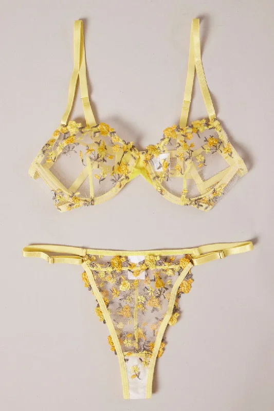 Yellow Embroidery Lingerie Set