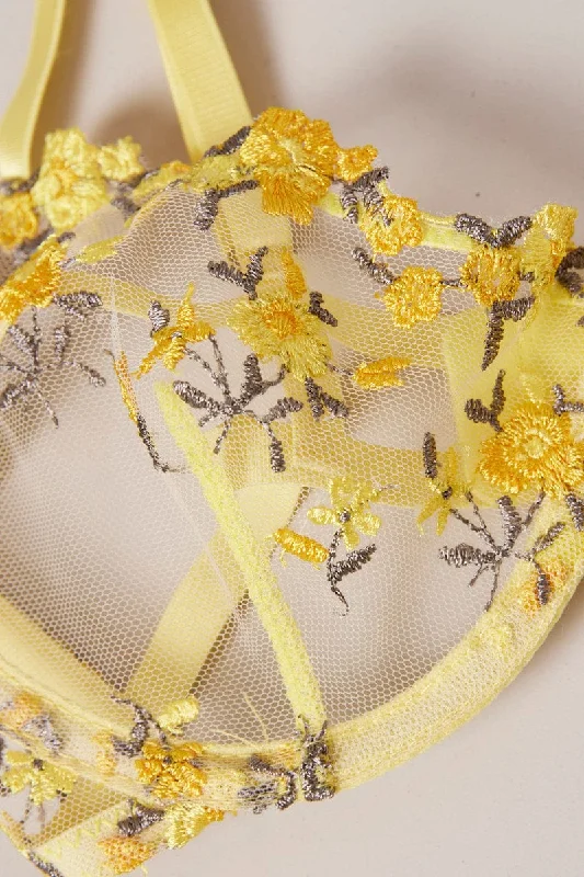 Yellow Embroidery Lingerie Set