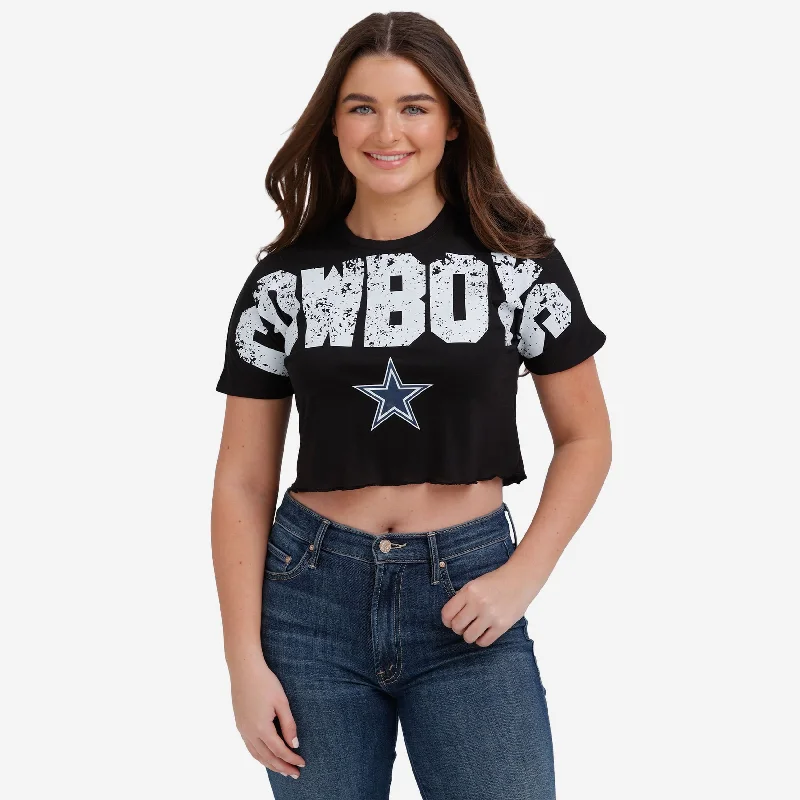 Dallas Cowboys Womens Petite Distressed Wordmark Crop Top