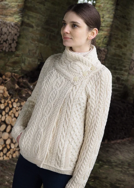 Aran Crafts Three Button Cardigan | Natural