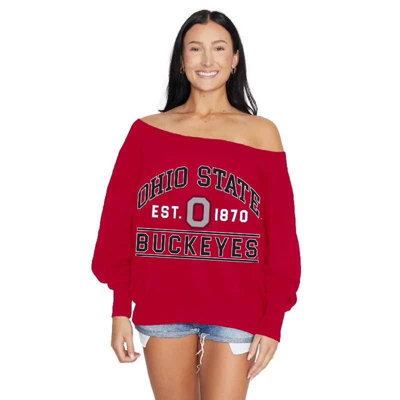 Ohio State OSU Buckeyes Red Off the Shoulder Sweatshirt