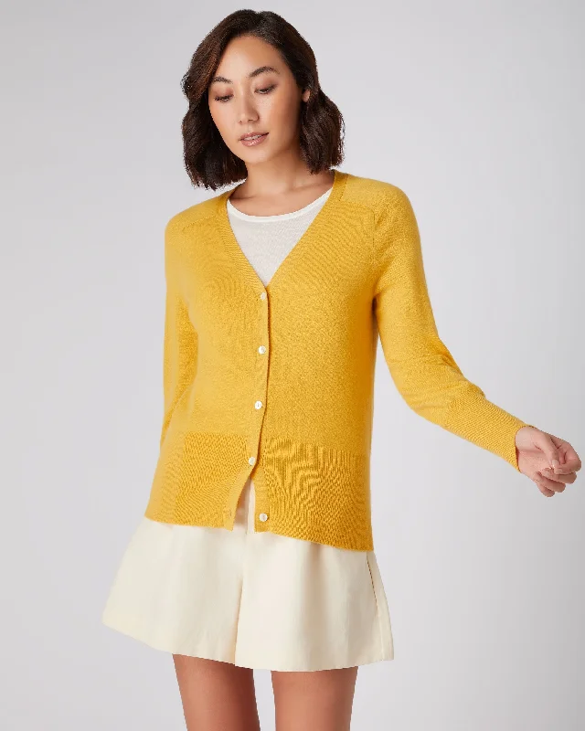 Women's V Necked Cashmere Cardigan Canary Yellow