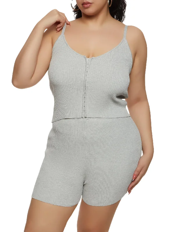 Plus Size Ribbed Hook and Eye Cami