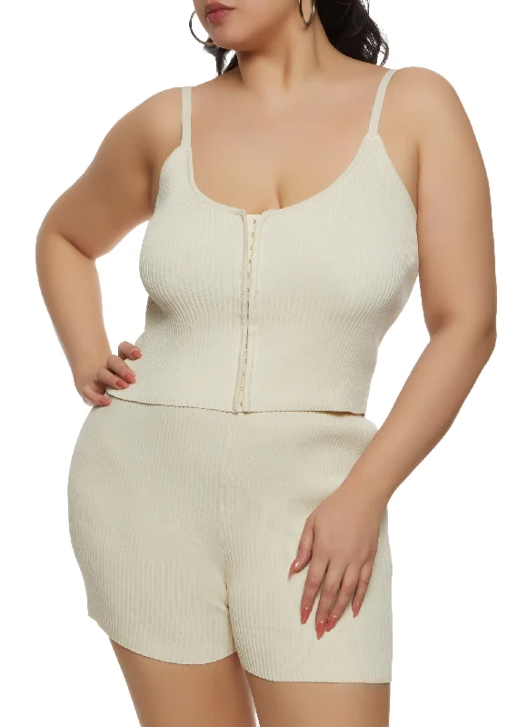 Plus Size Ribbed Hook and Eye Cami