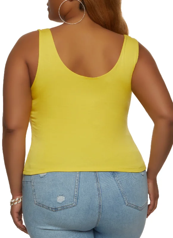 Plus Size Double Layer Scoop Neck Tank Top