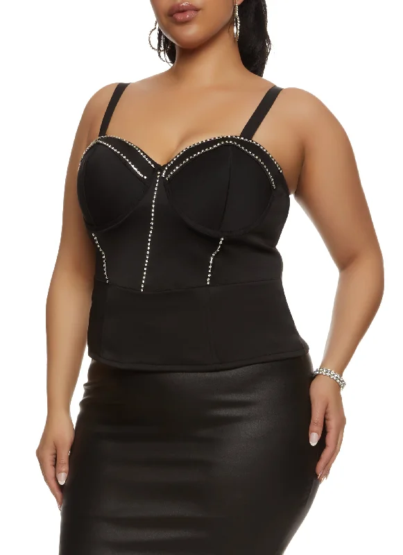 Plus Size Rhinestone Trim Convertible Bustier Top