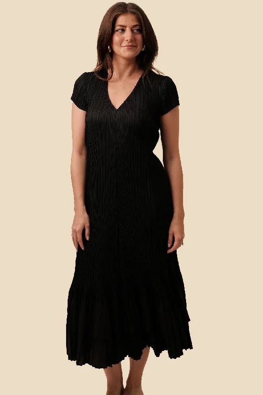 Current Air Helen Pleated Color Block Midi Dress (Black)