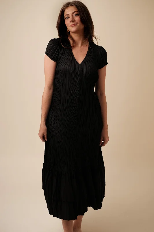 Current Air Helen Pleated Color Block Midi Dress (Black)