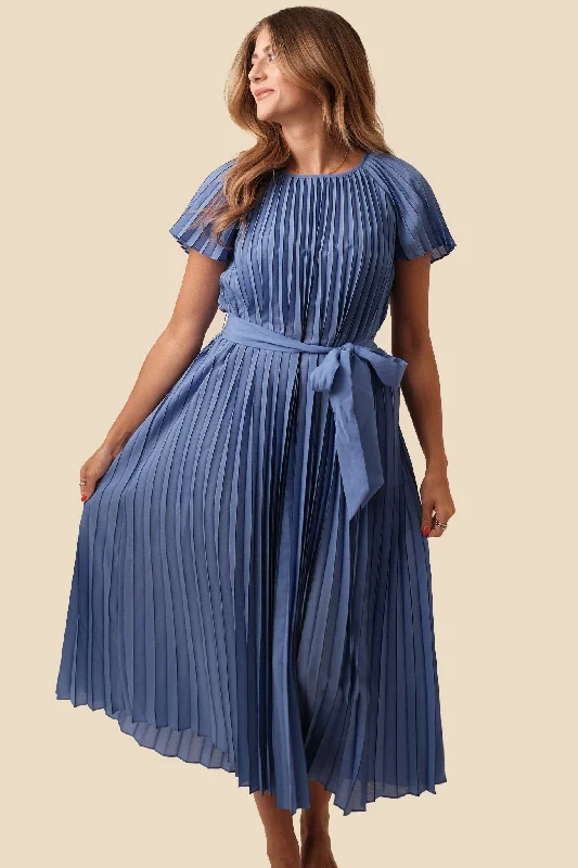 Current Air Vera Royal Blue Pleated Midi Dress