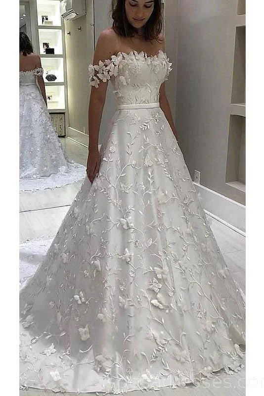 Gorgeous Off the Shoulder Lace Wedding Dresses Long Bridal Dresses N2422