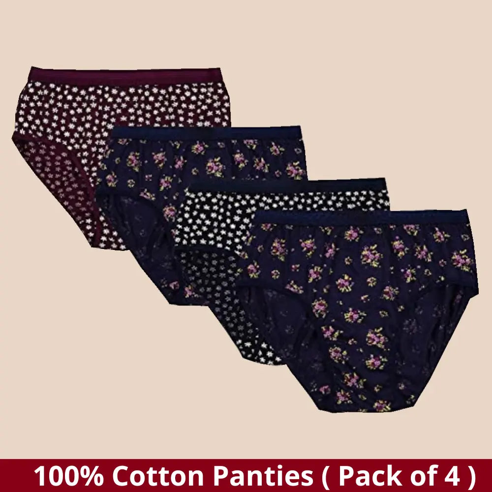 Ladies Underwear : 100% Cotton Panties for Women's or Girls (Pack of 4)