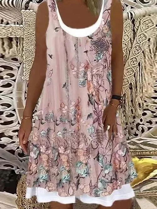 Loose Floral Print Sleeveless Midi Dress