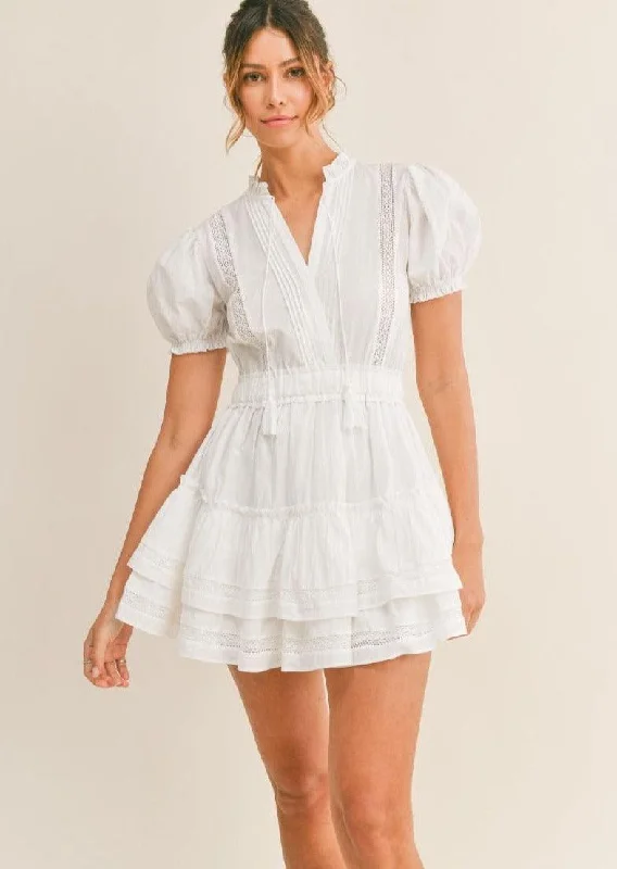 White Cotton Mini Ruffled Dress Bianca