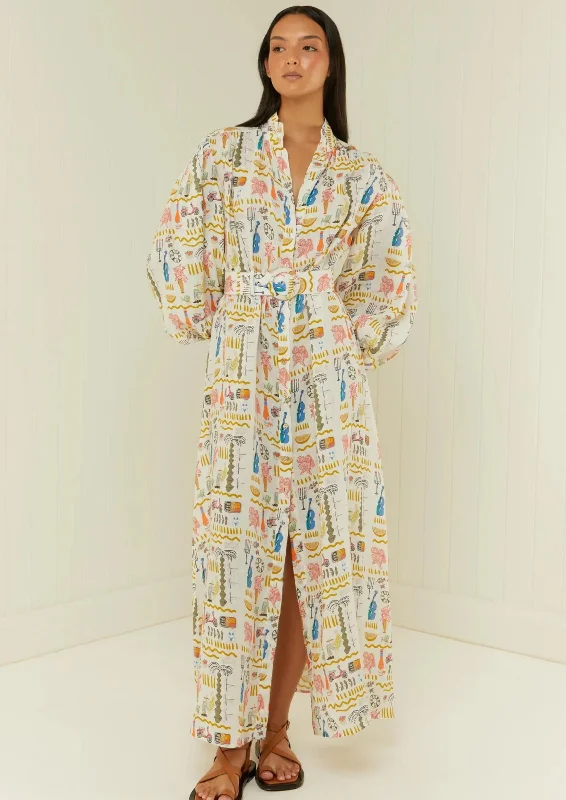 Linen Maxi Print Dress Noddy