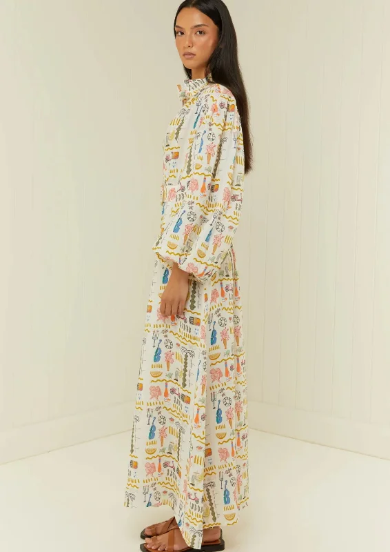 Linen Maxi Print Dress Noddy