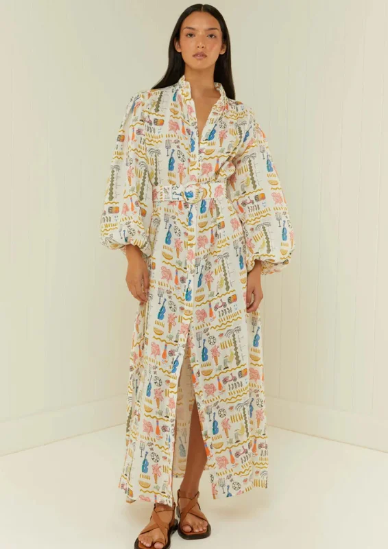 Linen Maxi Print Dress Noddy